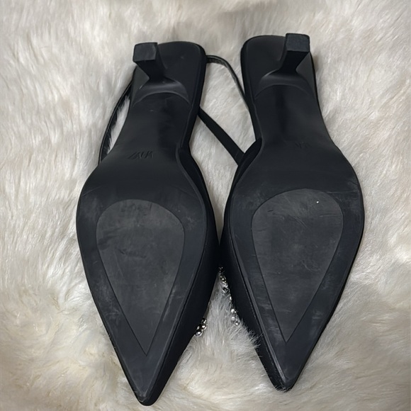 ZARA Black Slingback Kitten Heels Pearl Rhinestones Wedding Work Party 40 9.5 10 - Picture 4 of 8